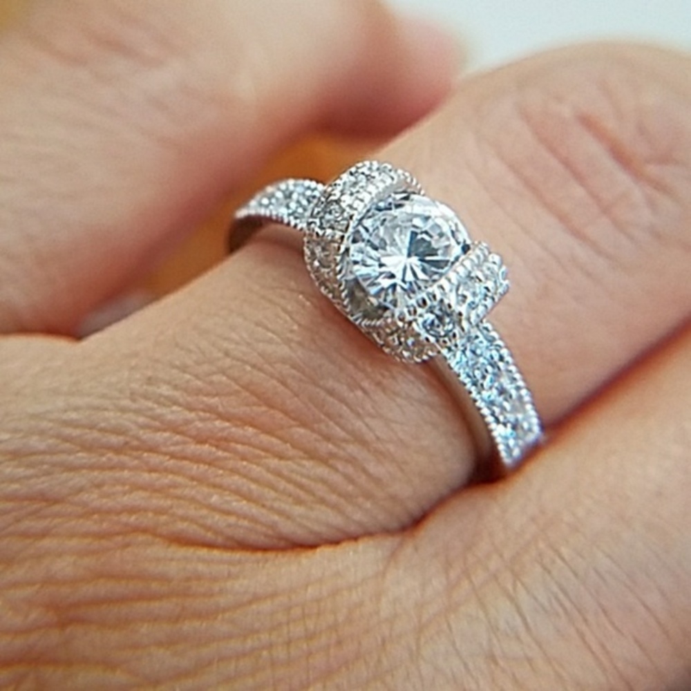 Sterling Silver 0.50ct Round Engagement Ring